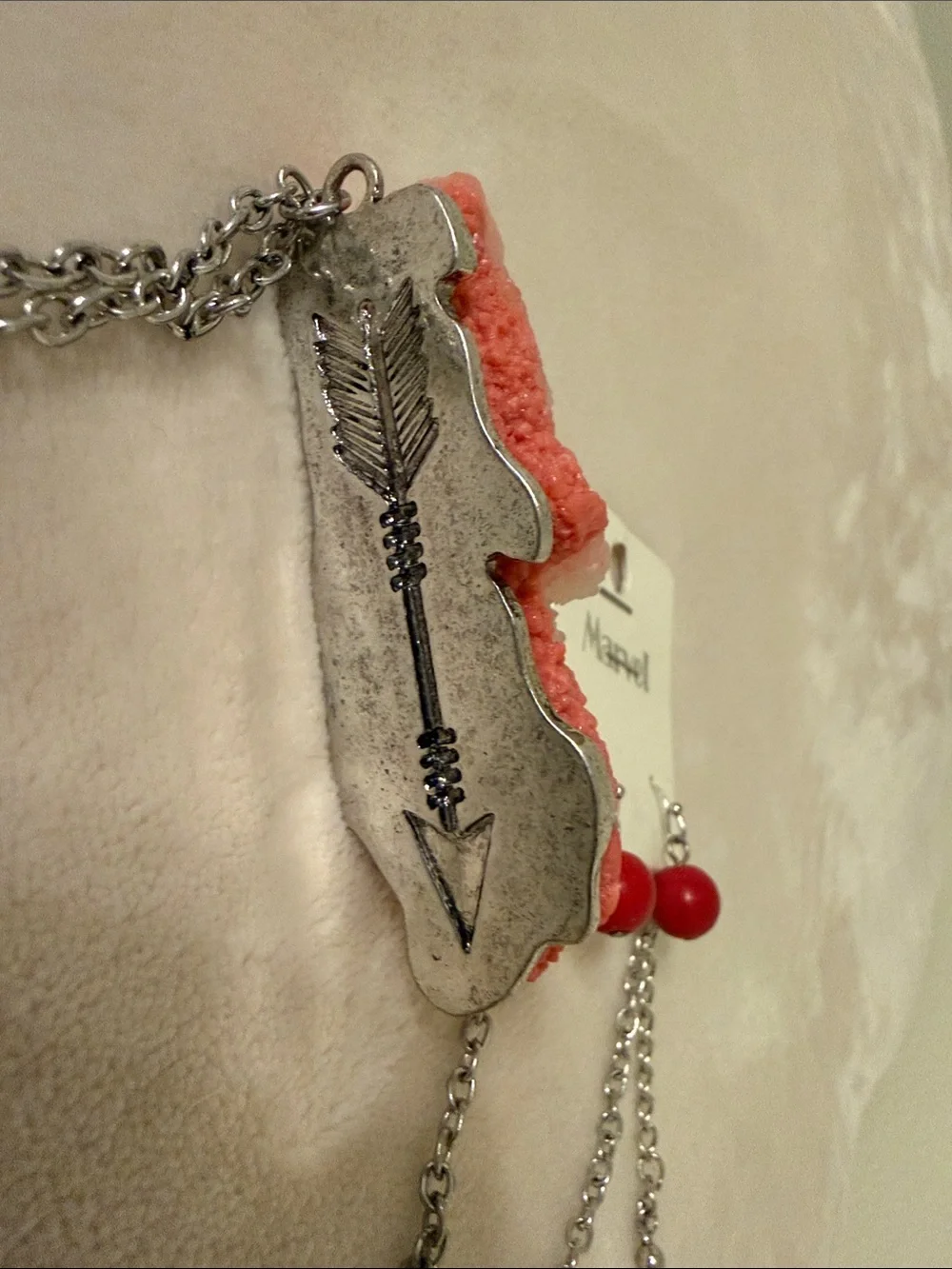 Marvel Red Bead earrings & Necklace with Silver Chains